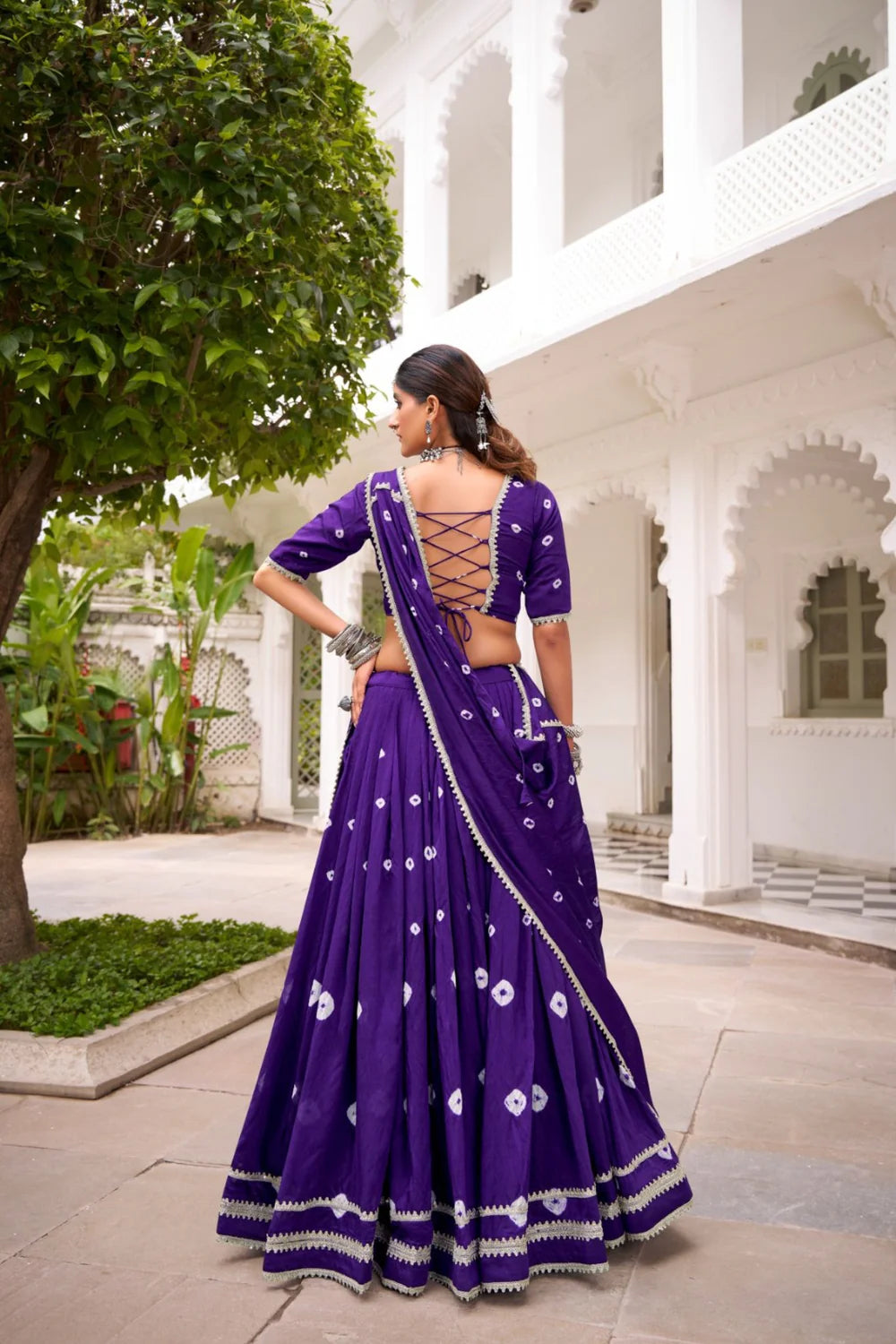 Traditional Indian Bandhej Print Lehenga Choli in Pure Chanderi