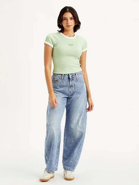 Relaxed Fit Women’s Light Blue Baggy Dad Jeans with Comfortable Mid Rise
