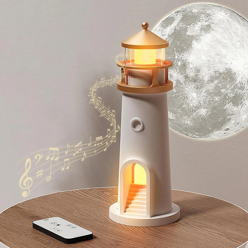 Lighthouse Moonlight Projection Lamp with Dimmable LED Night Light Bluetooth Speaker and Remote Ideal for Bedroom Kids Room and Unique Gift