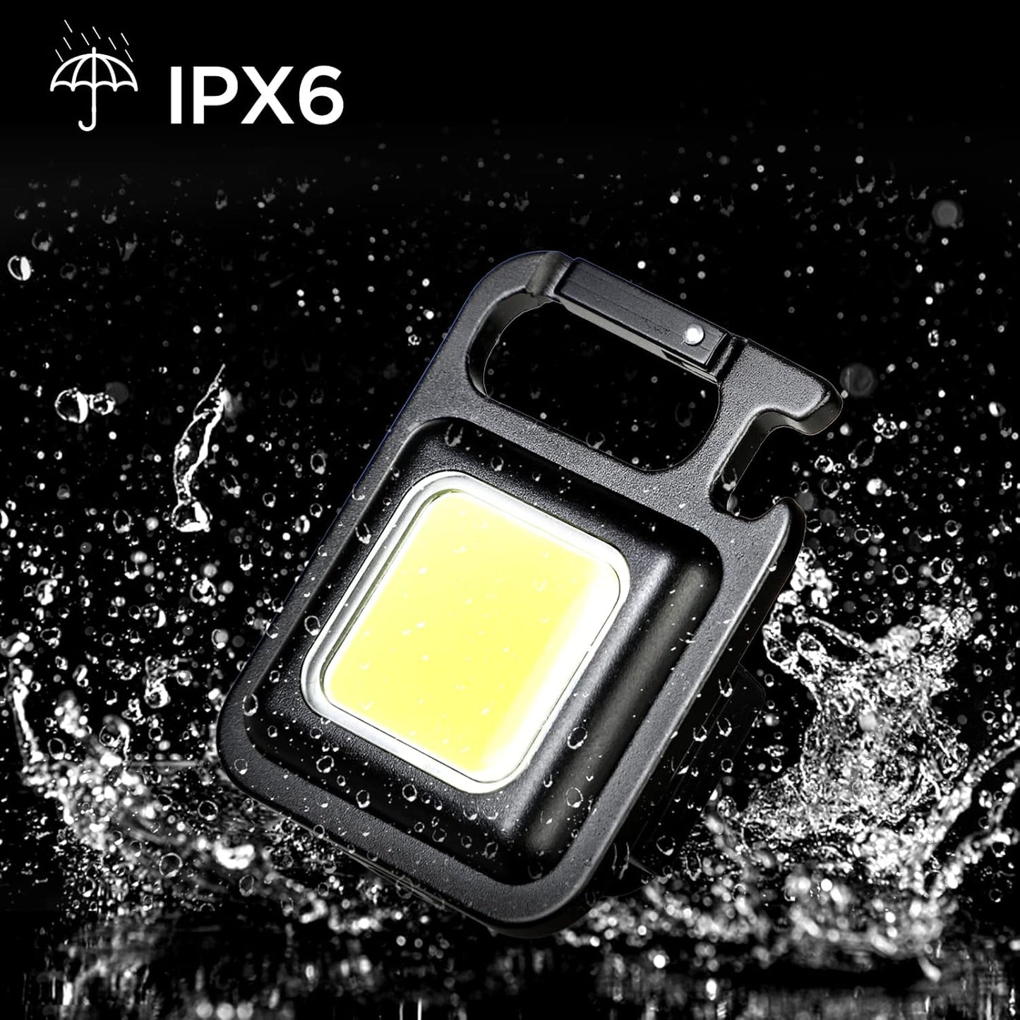Portable LED Mini COB Keychain Magnetic Flashlight USB Rechargeable Light Three Modes Folding Bracket for Walking Camping Black 1000 Lumen