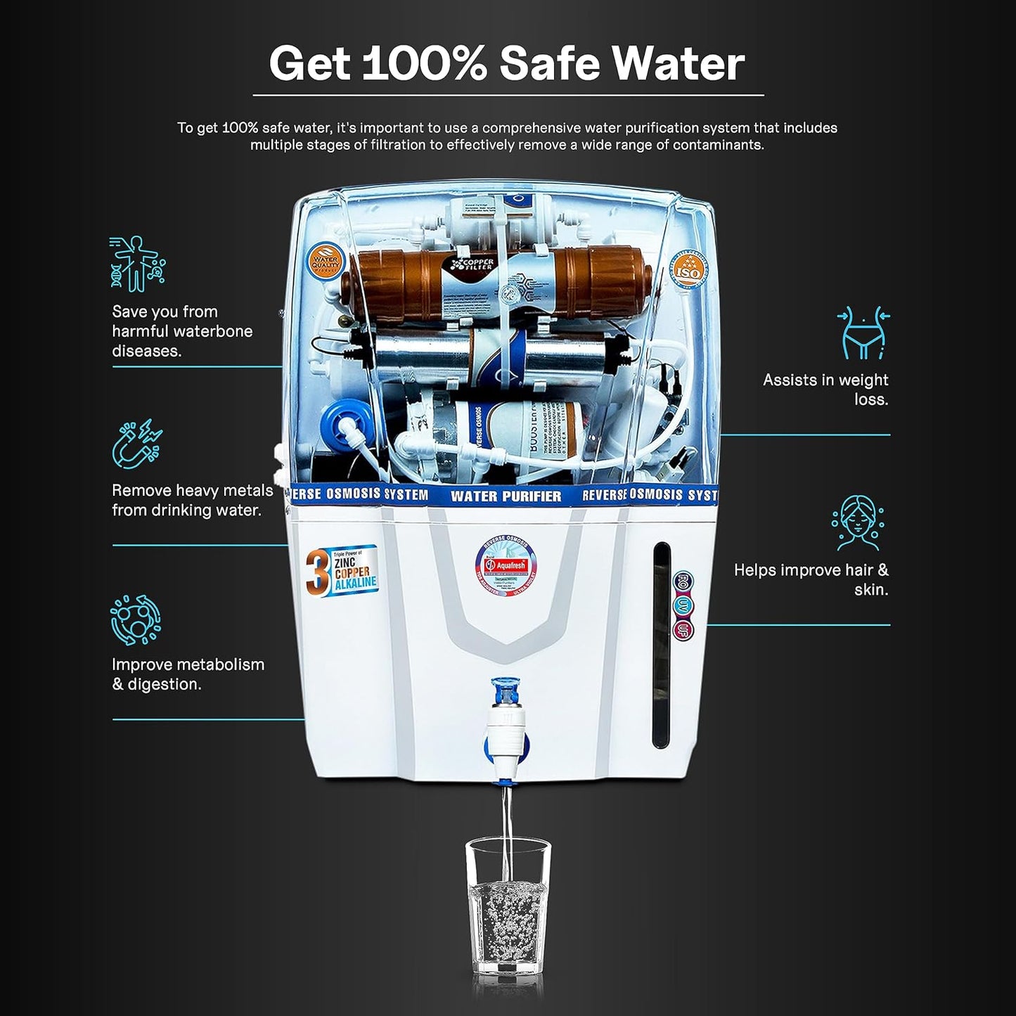 Advanced Technology Copper Audy Sedimentation Electric Water Purifier with One Year Warranty on Pump and SMPS