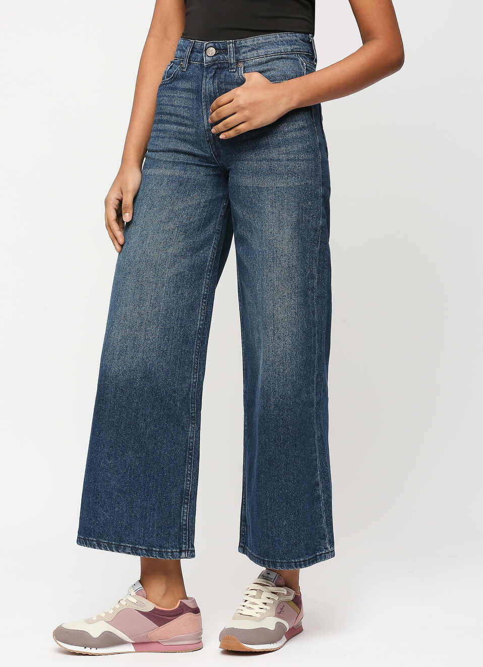 Modern Relaxed Fit Hailey Blue High Waist Wide Leg Jeans for Women
