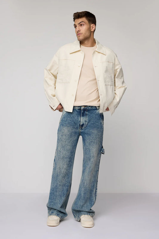 Trendy Blue Washed-Out Straight Jeans for Men with Relaxed Casual Style