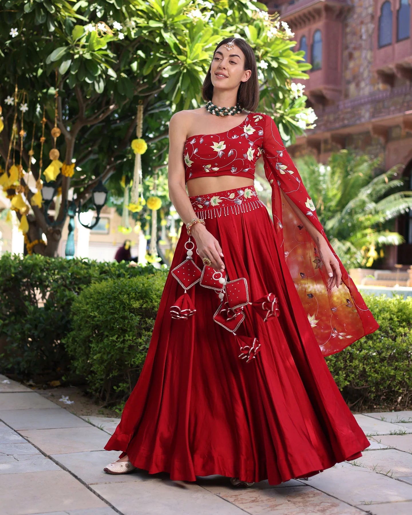Red Handpainted Satin Lehenga Set Elegant Traditional Outfit for Women