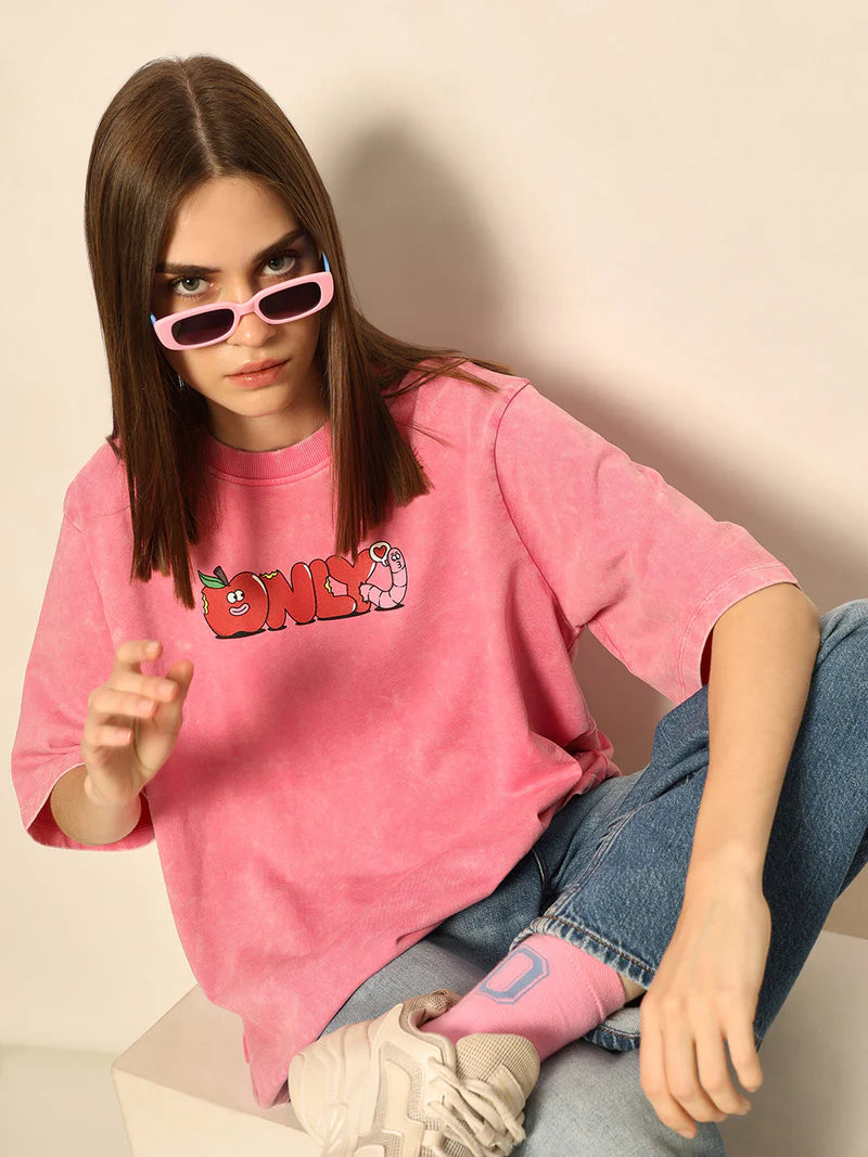 Unisex Dirty Pote Pink Printed Oversized T Shirt Trendy Everyday Style