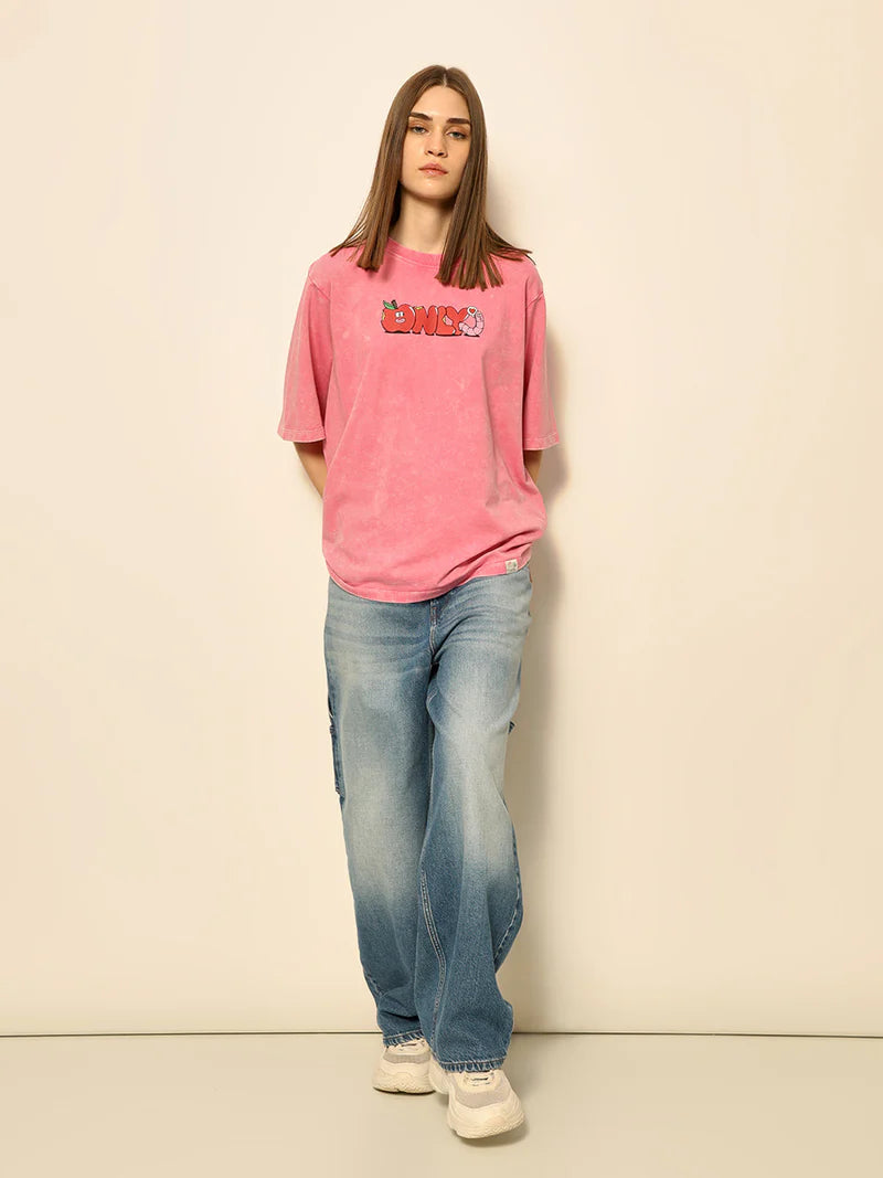 Unisex Dirty Pote Pink Printed Oversized T Shirt Trendy Everyday Style