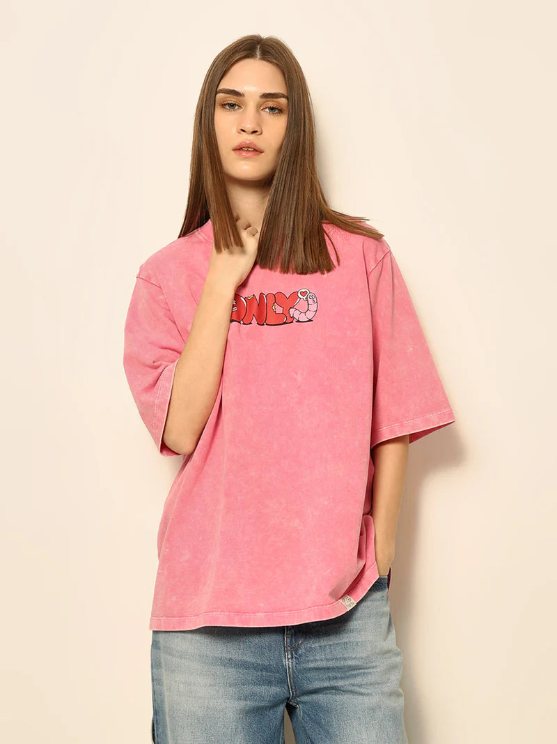 Unisex Dirty Pote Pink Printed Oversized T Shirt Trendy Everyday Style