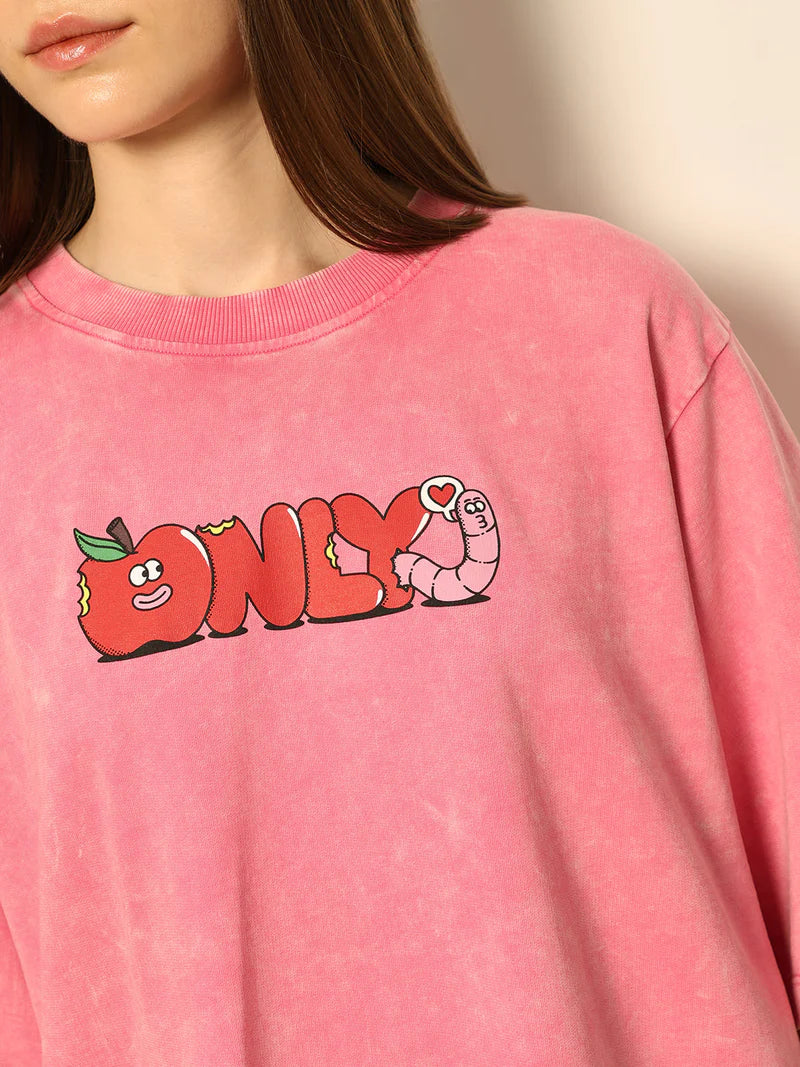 Unisex Dirty Pote Pink Printed Oversized T Shirt Trendy Everyday Style
