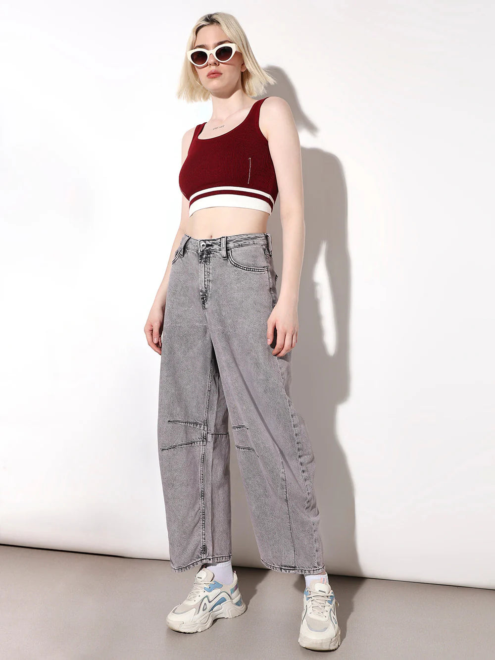Streetwear Inspired Grey High Rise Slouchy Fit Jeans for Women