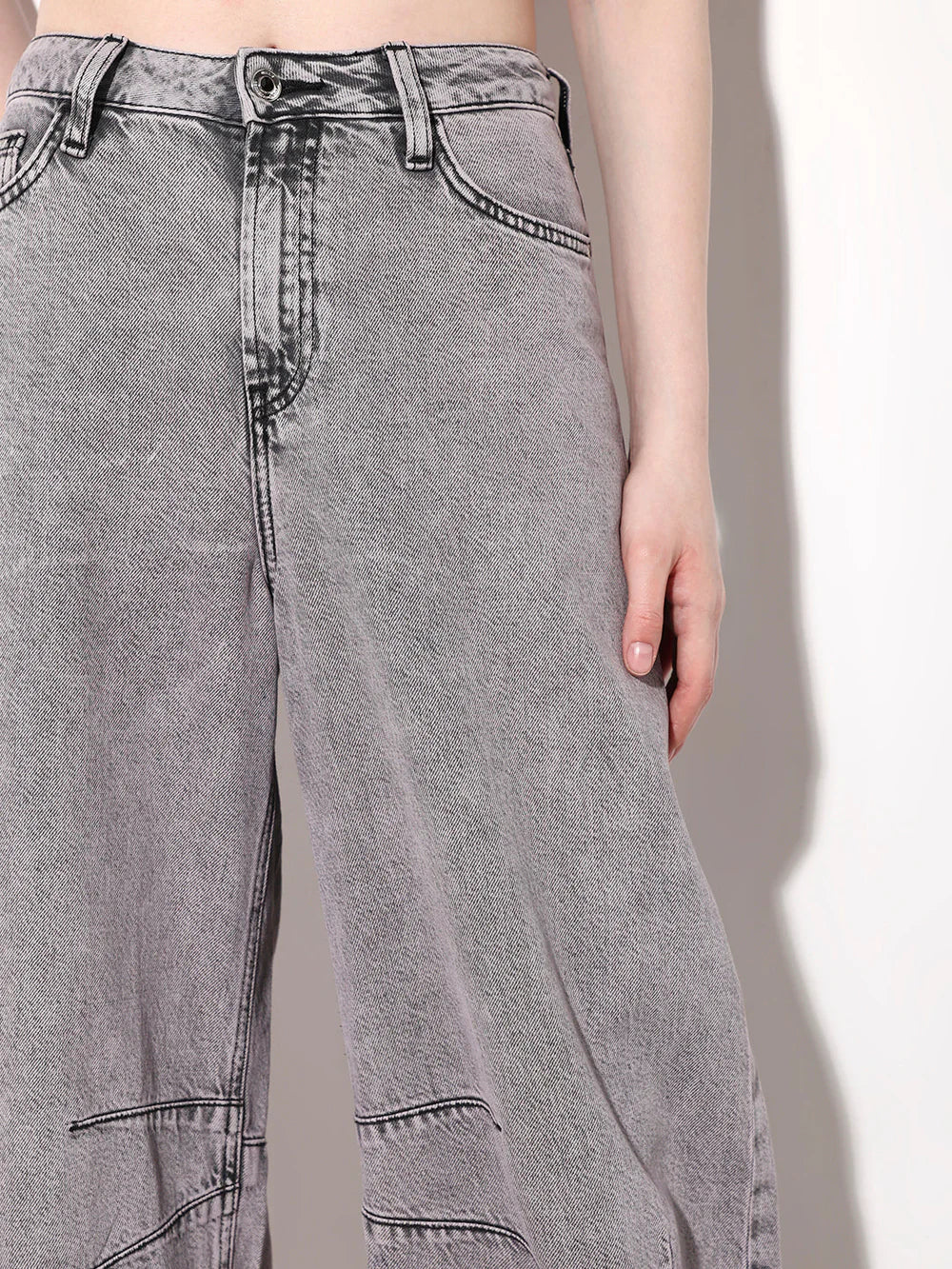 Streetwear Inspired Grey High Rise Slouchy Fit Jeans for Women