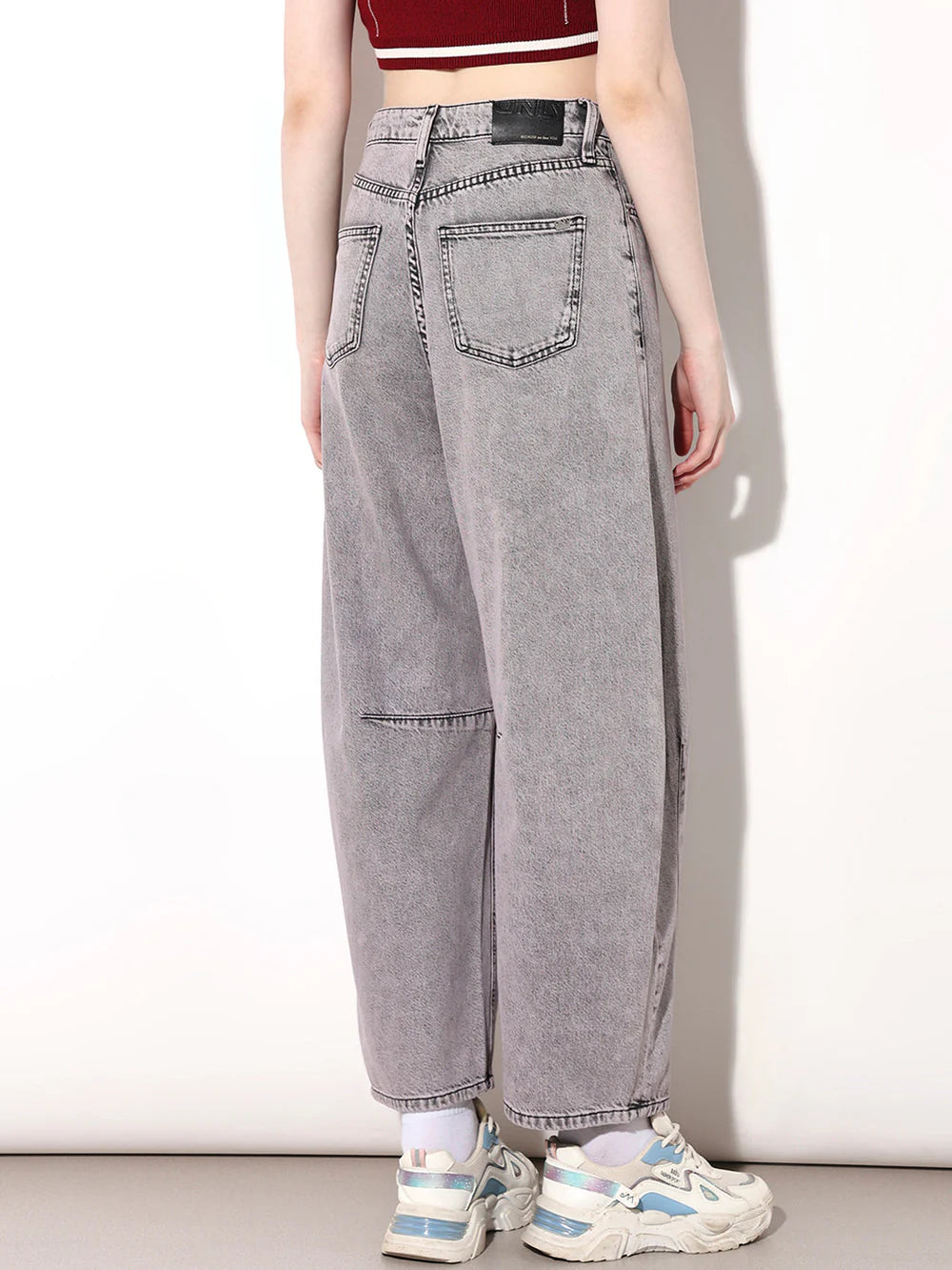 Streetwear Inspired Grey High Rise Slouchy Fit Jeans for Women