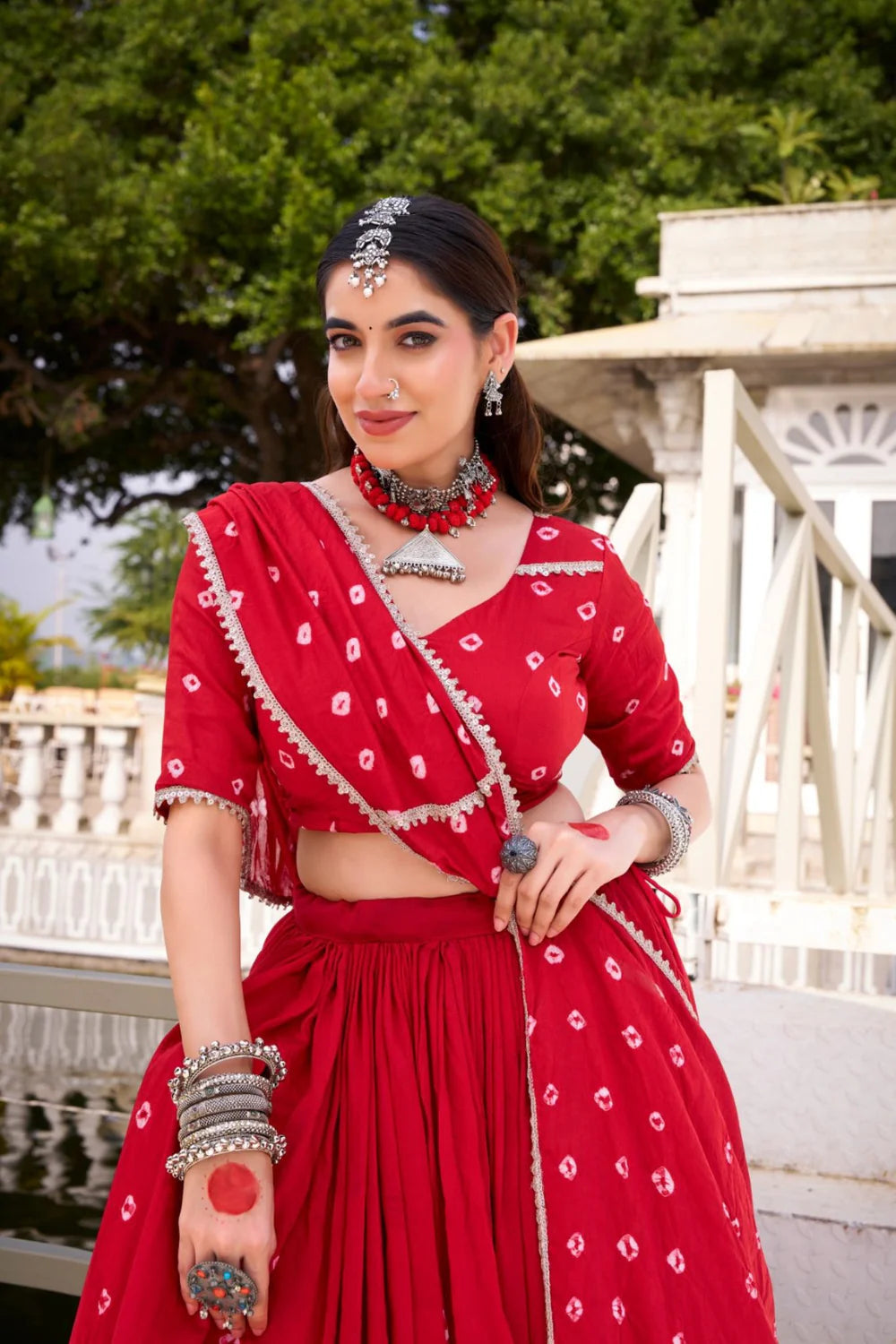 Classic Bandhej Chanderi Lehenga Choli for Traditional Occasions