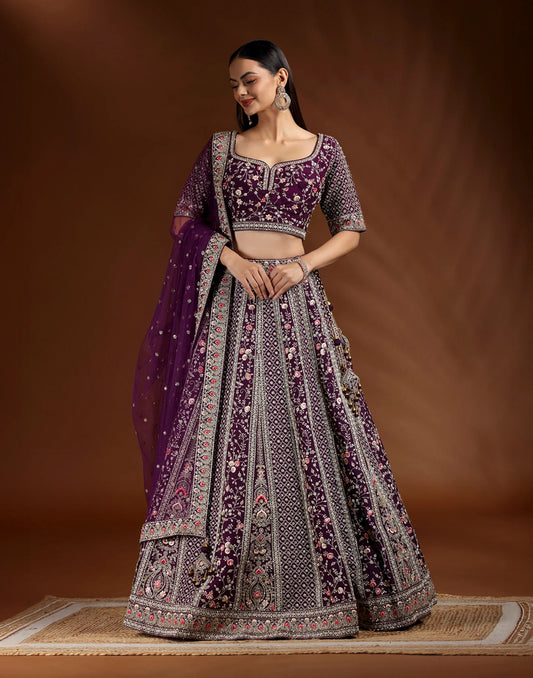 Amethyst Veil Bridal Lehenga with Intricate Embroidery and Luxurious Detailing for Weddings