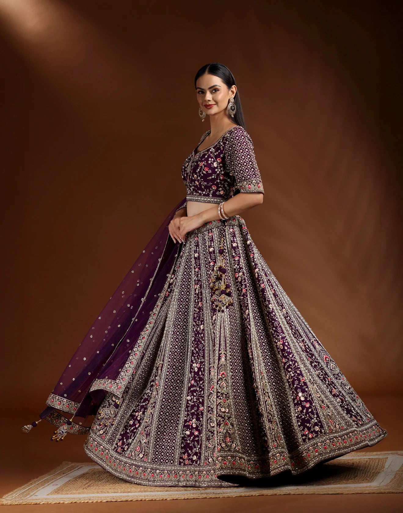 Amethyst Veil Bridal Lehenga with Intricate Embroidery and Luxurious Detailing for Weddings
