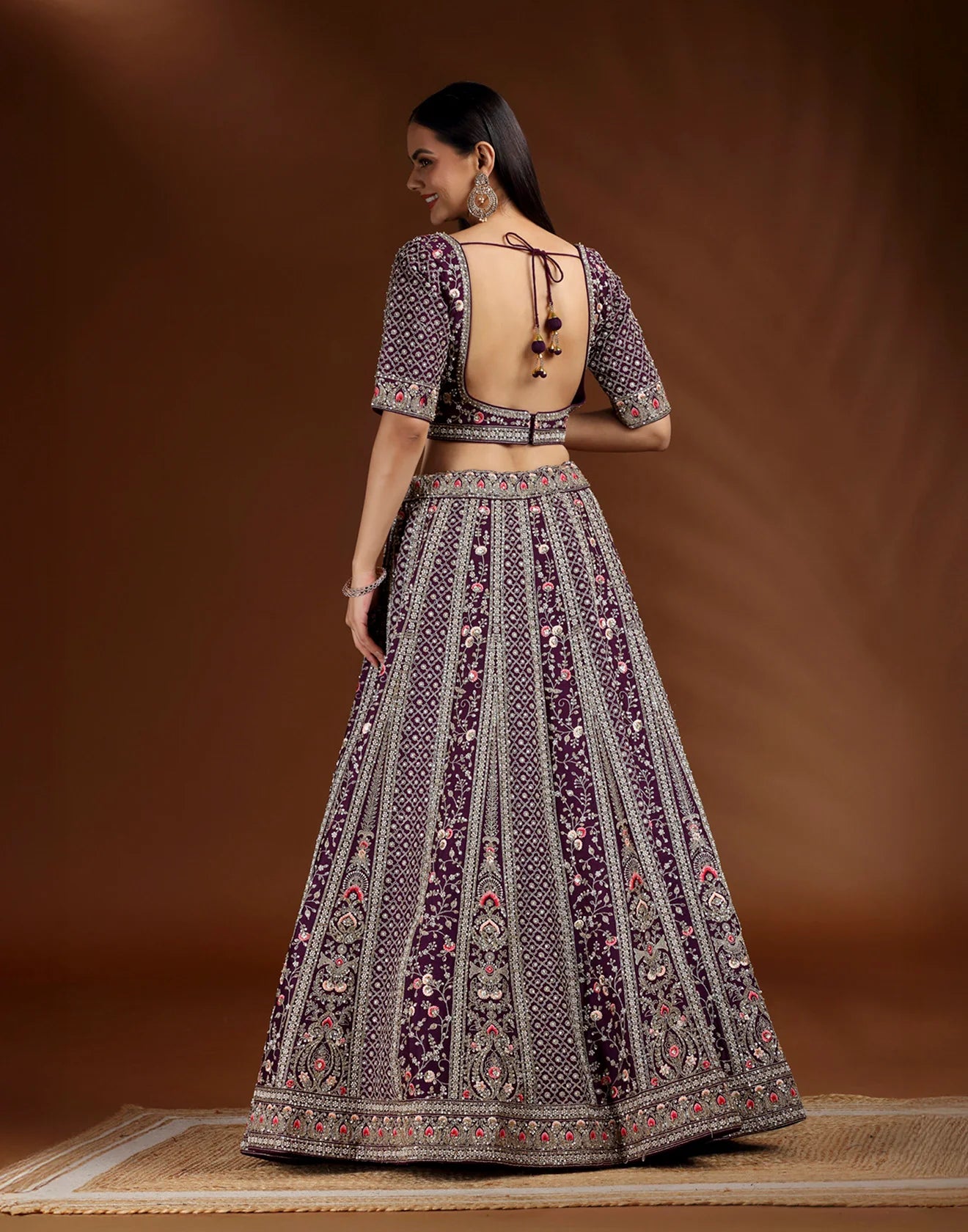 Amethyst Veil Bridal Lehenga with Intricate Embroidery and Luxurious Detailing for Weddings