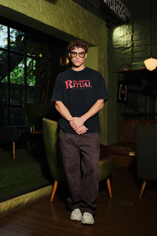 Streetwear Brew It Right Faded Black Oversized Tee