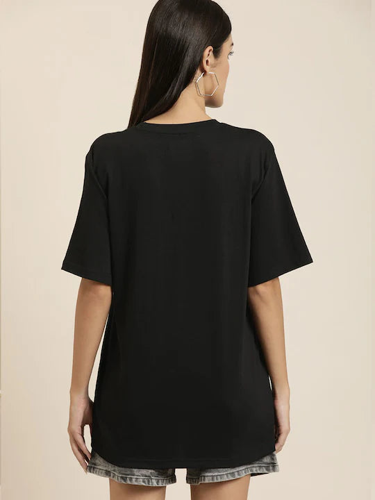Black Eye Oversized Printed Cotton T-Shirt for Women
