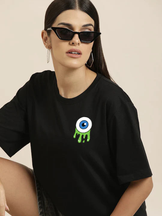 Black Eye Oversized Printed Cotton T-Shirt for Women