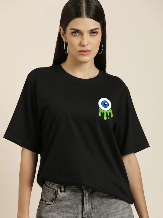 Black Eye Oversized Printed Cotton T-Shirt for Women