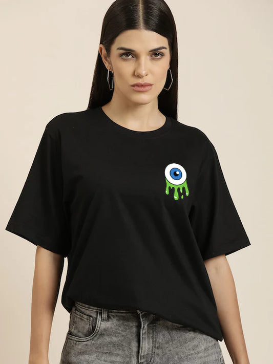 Black Eye Oversized Printed Cotton T-Shirt for Women
