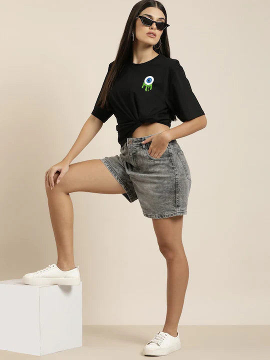 Black Eye Oversized Printed Cotton T-Shirt for Women