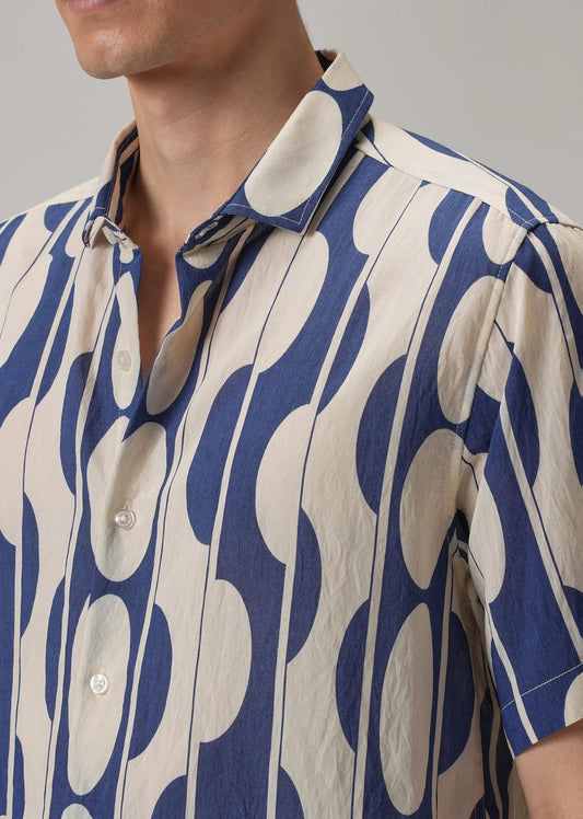 Men’s Blue Shirt Featuring All-Over Geometric Print Design