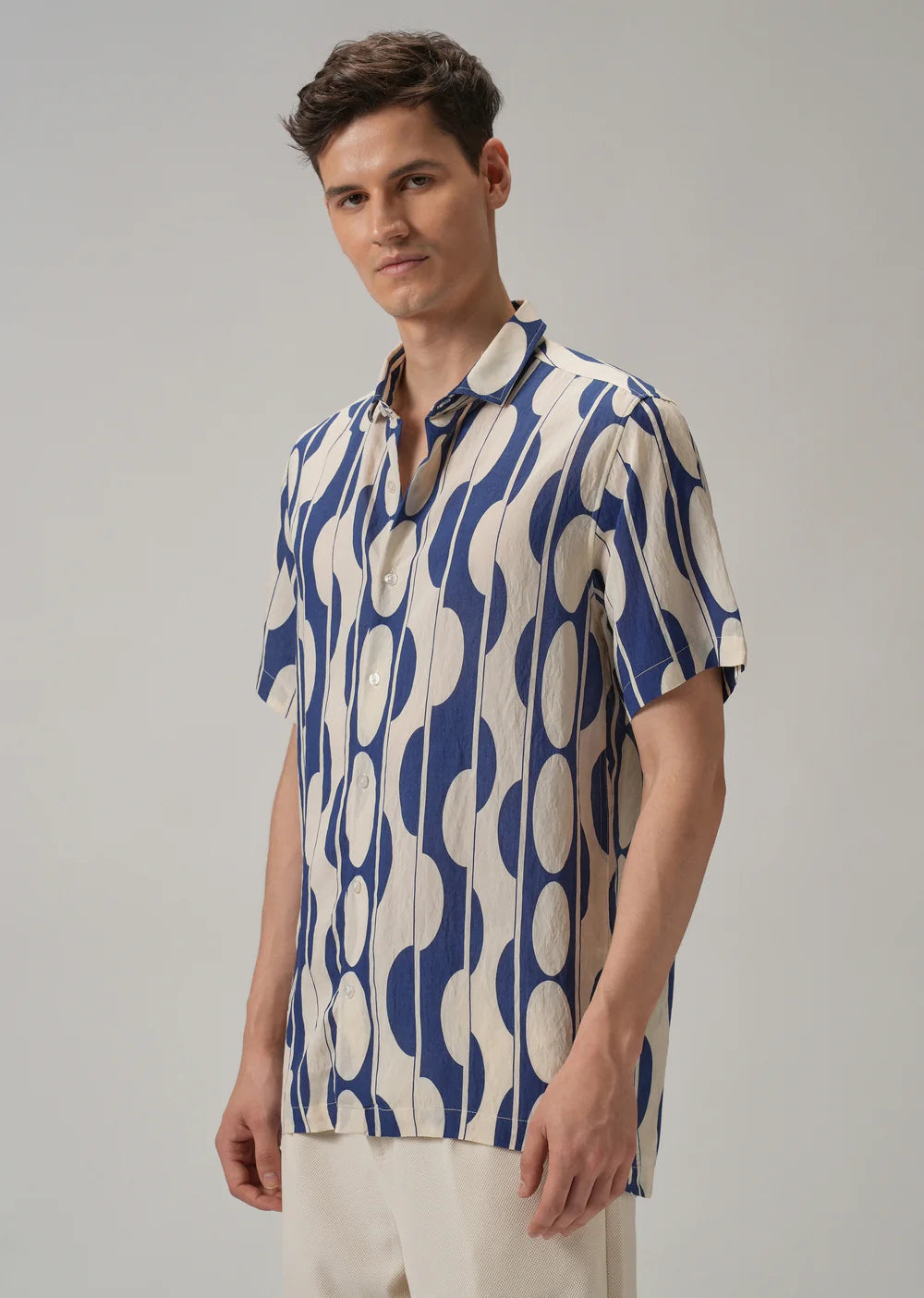 Men’s Blue Shirt Featuring All-Over Geometric Print Design