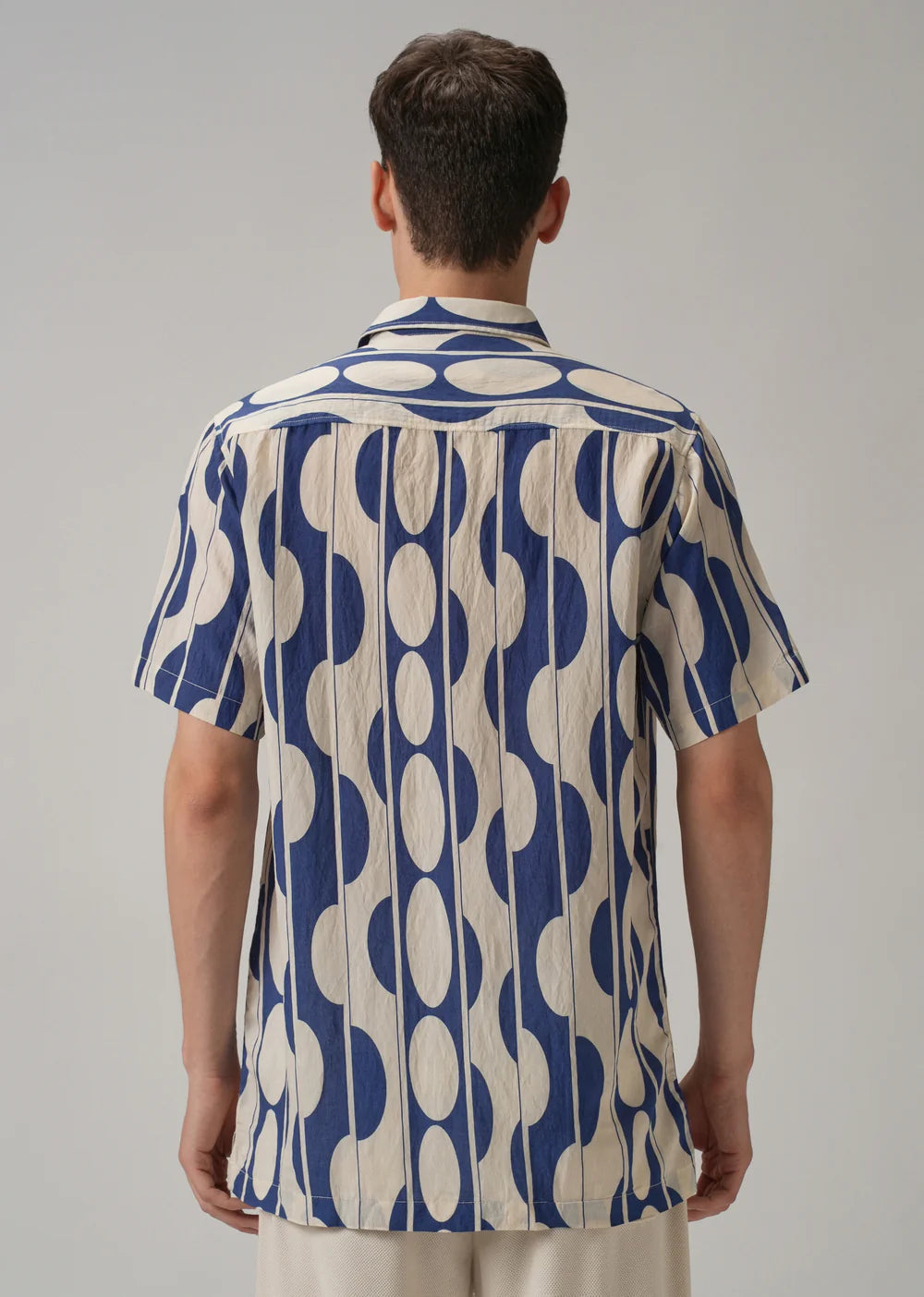 Men’s Blue Shirt Featuring All-Over Geometric Print Design