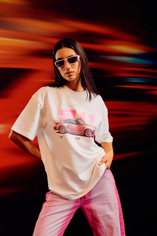 Blush Machine Oversized Women's T-Shirt with Relaxed Fit for Casual Everyday Wear
