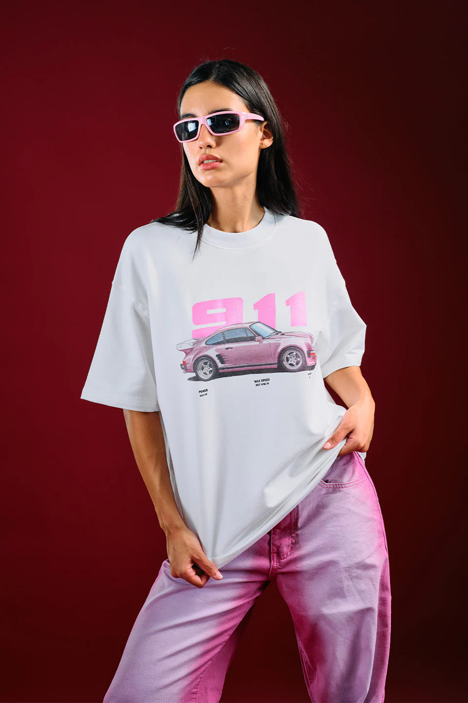 Blush Machine Oversized Women's T-Shirt with Relaxed Fit for Casual Everyday Wear