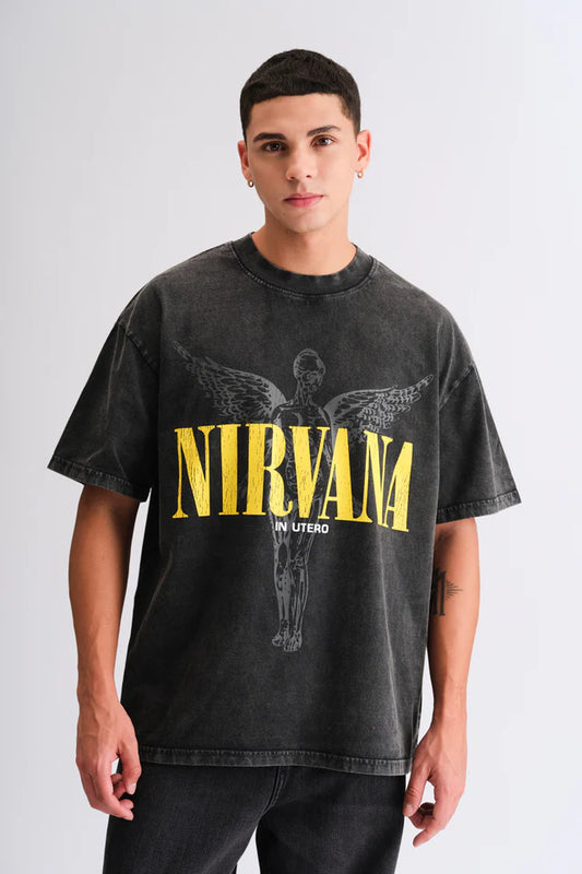 Trendy Black Nirvana Loose Fit Oversized T-shirt