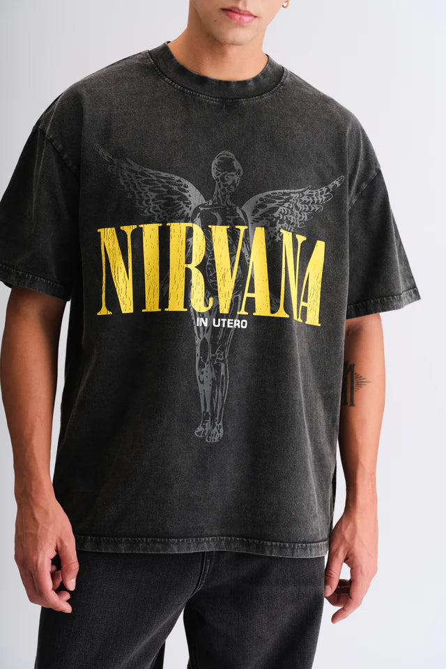 Trendy Black Nirvana Loose Fit Oversized T-shirt