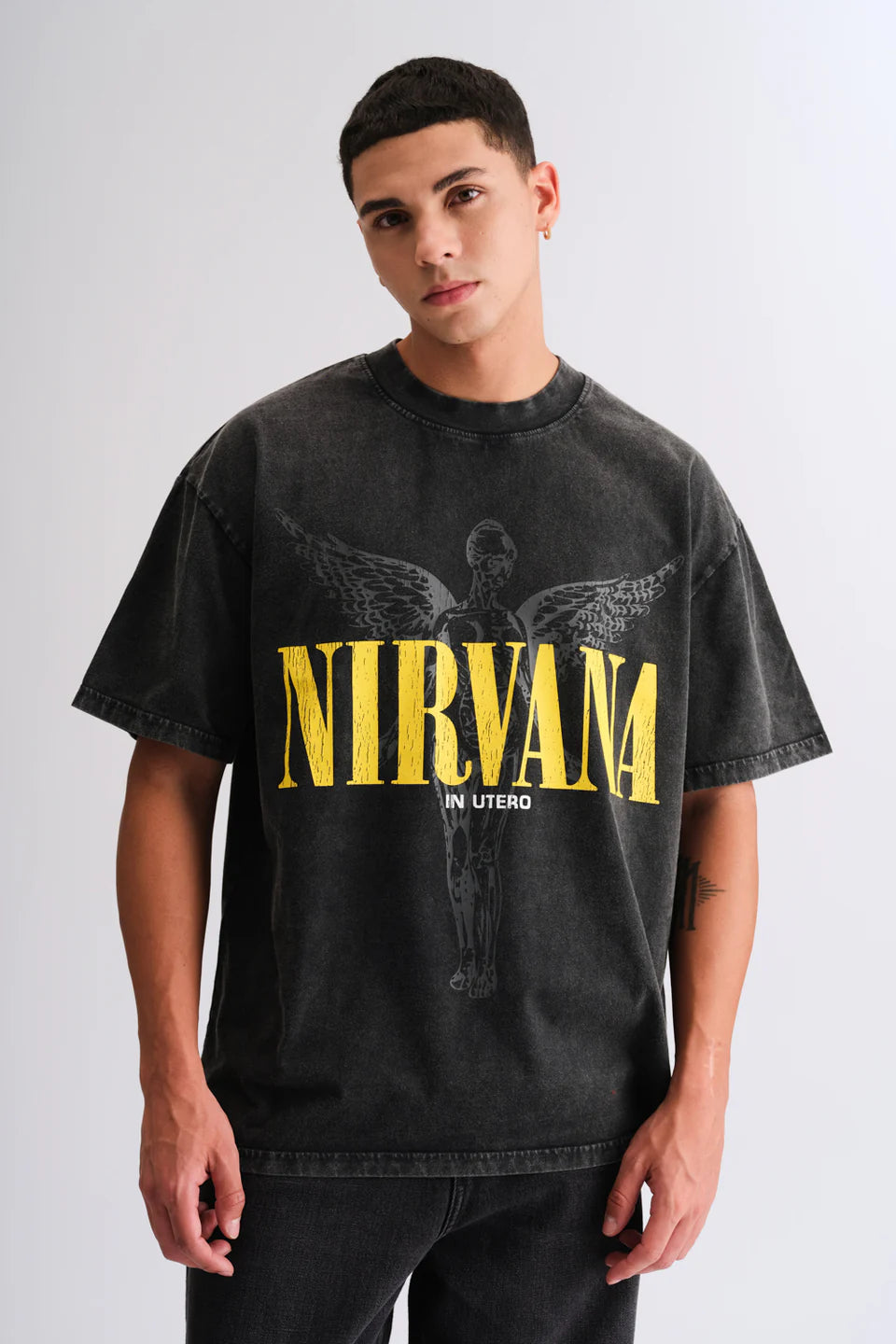 Trendy Black Nirvana Loose Fit Oversized T-shirt