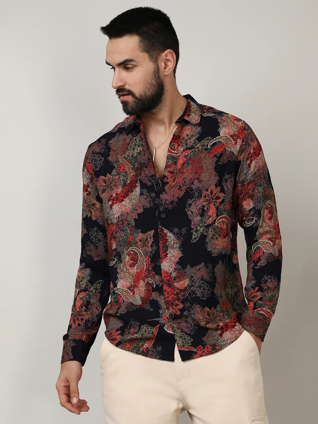 Vintage Paisley Motif Shirt with Floral Accents