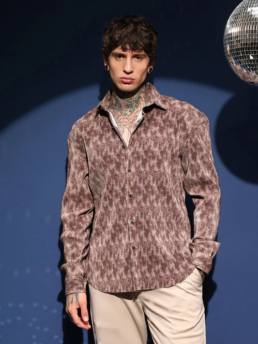 Men’s Faded Corduroy Button-Up Shirt with Relaxed Fit