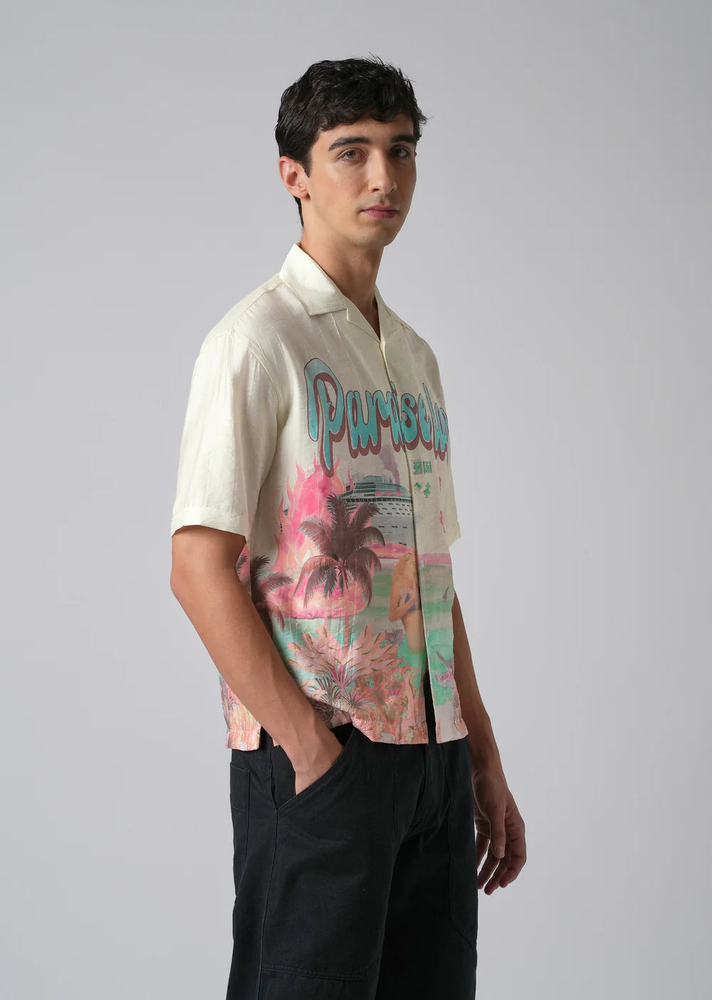 Casual Cream Shirt with Artistic Paradise Lost Pattern