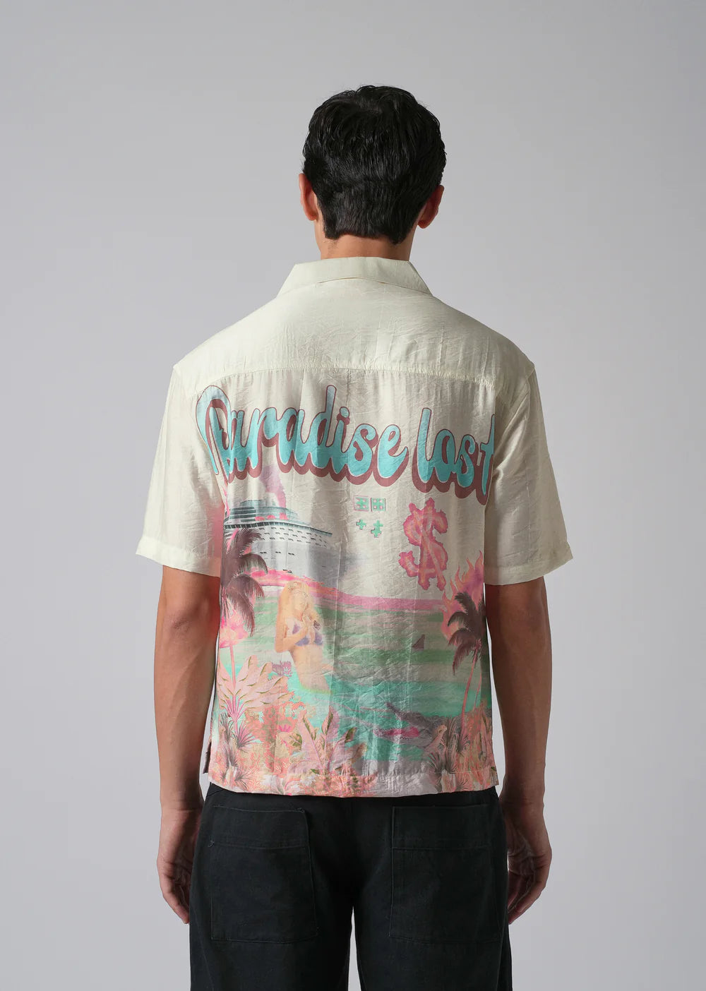 Casual Cream Shirt with Artistic Paradise Lost Pattern