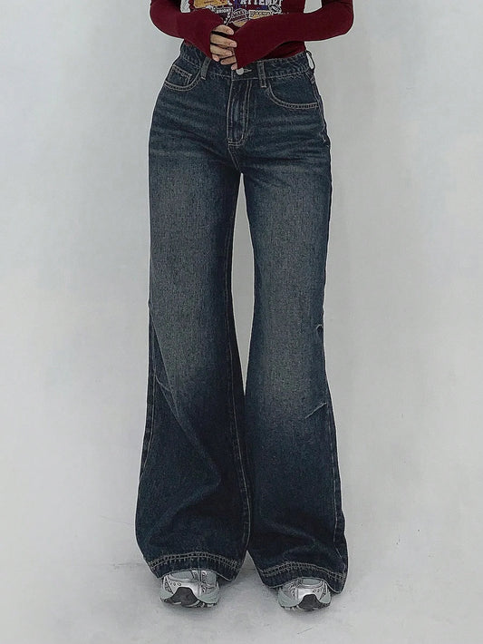 Chic Flare Denim Jeans with Static Fade Wash for Women