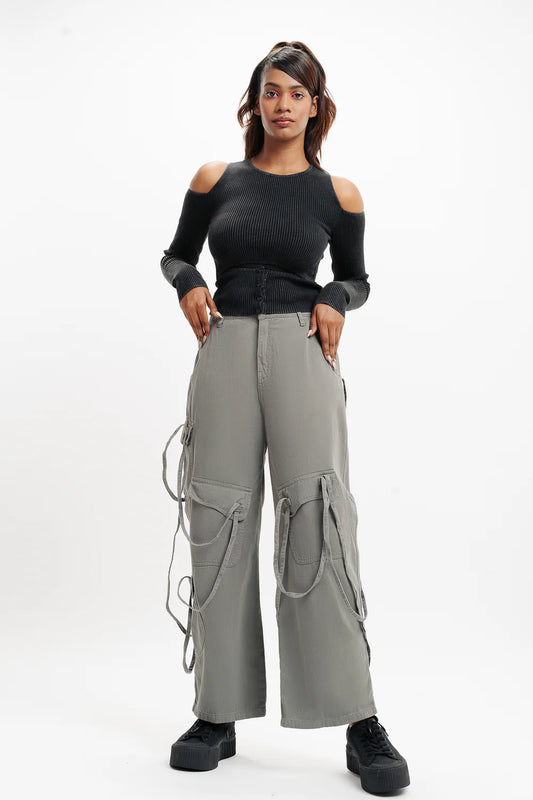 Grey Pocketed Cargo Pants for Men with Multiple Utility Pockets and Comfortable Fit
