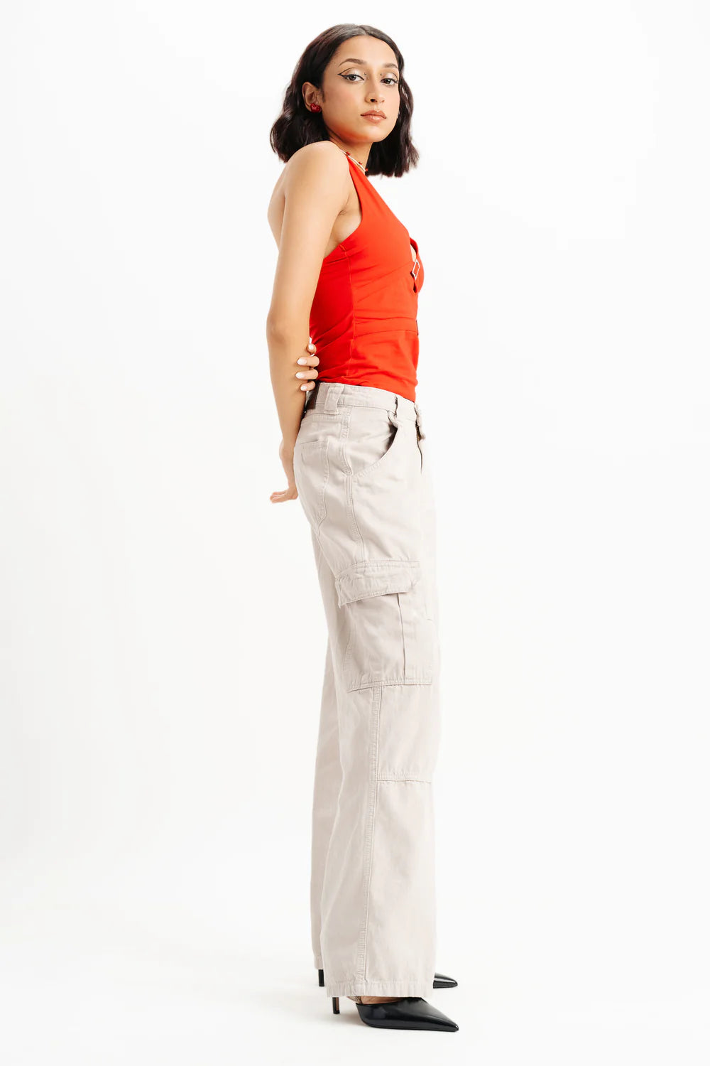 Everyday Casual Bisque Wide Cargo Denim Jeans for Women