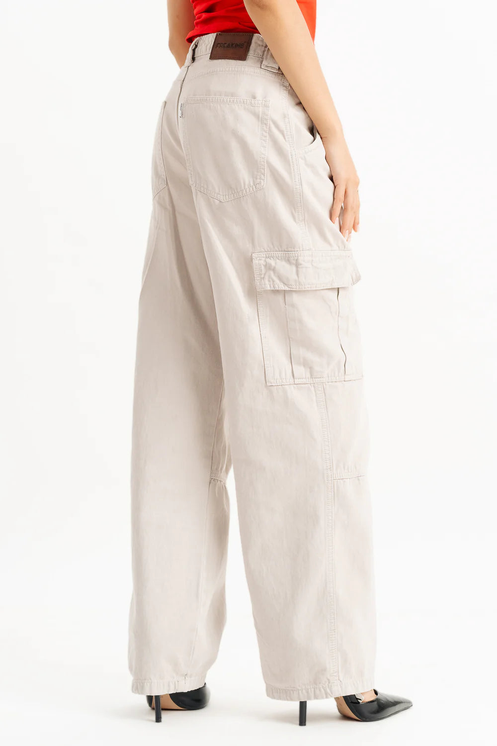 Everyday Casual Bisque Wide Cargo Denim Jeans for Women