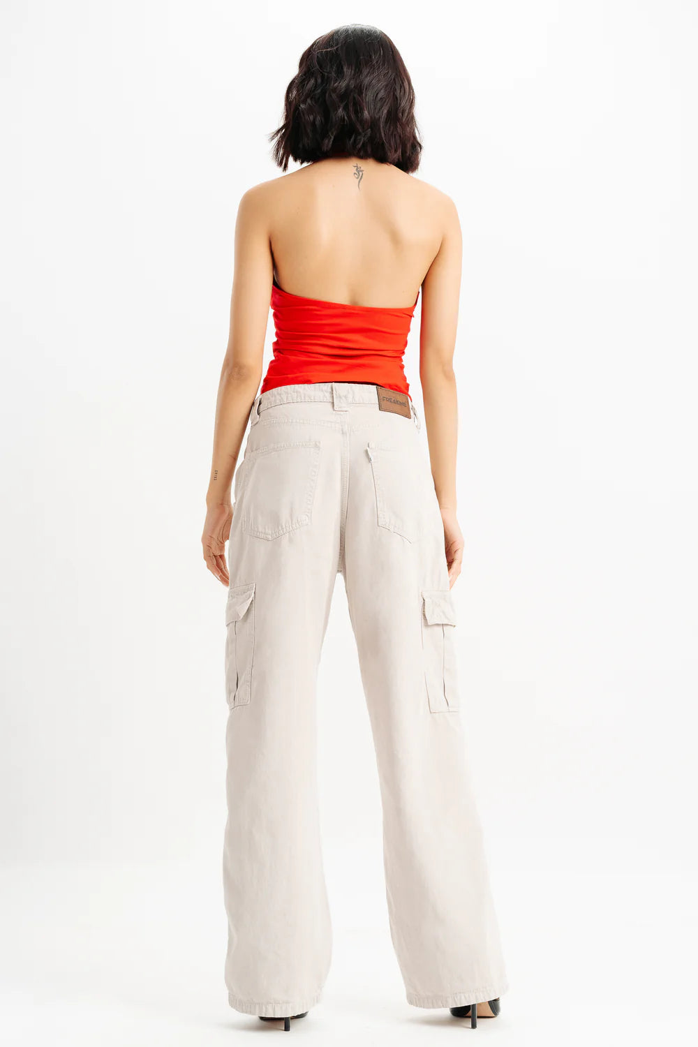 Everyday Casual Bisque Wide Cargo Denim Jeans for Women