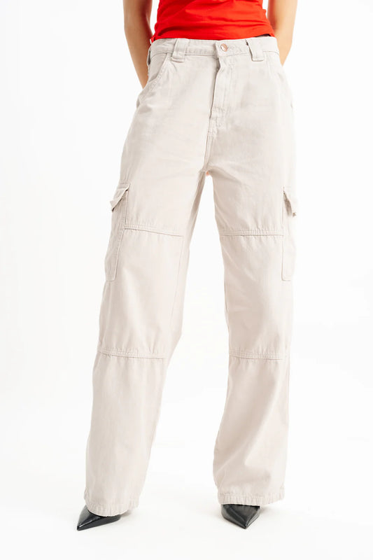 Everyday Casual Bisque Wide Cargo Denim Jeans for Women