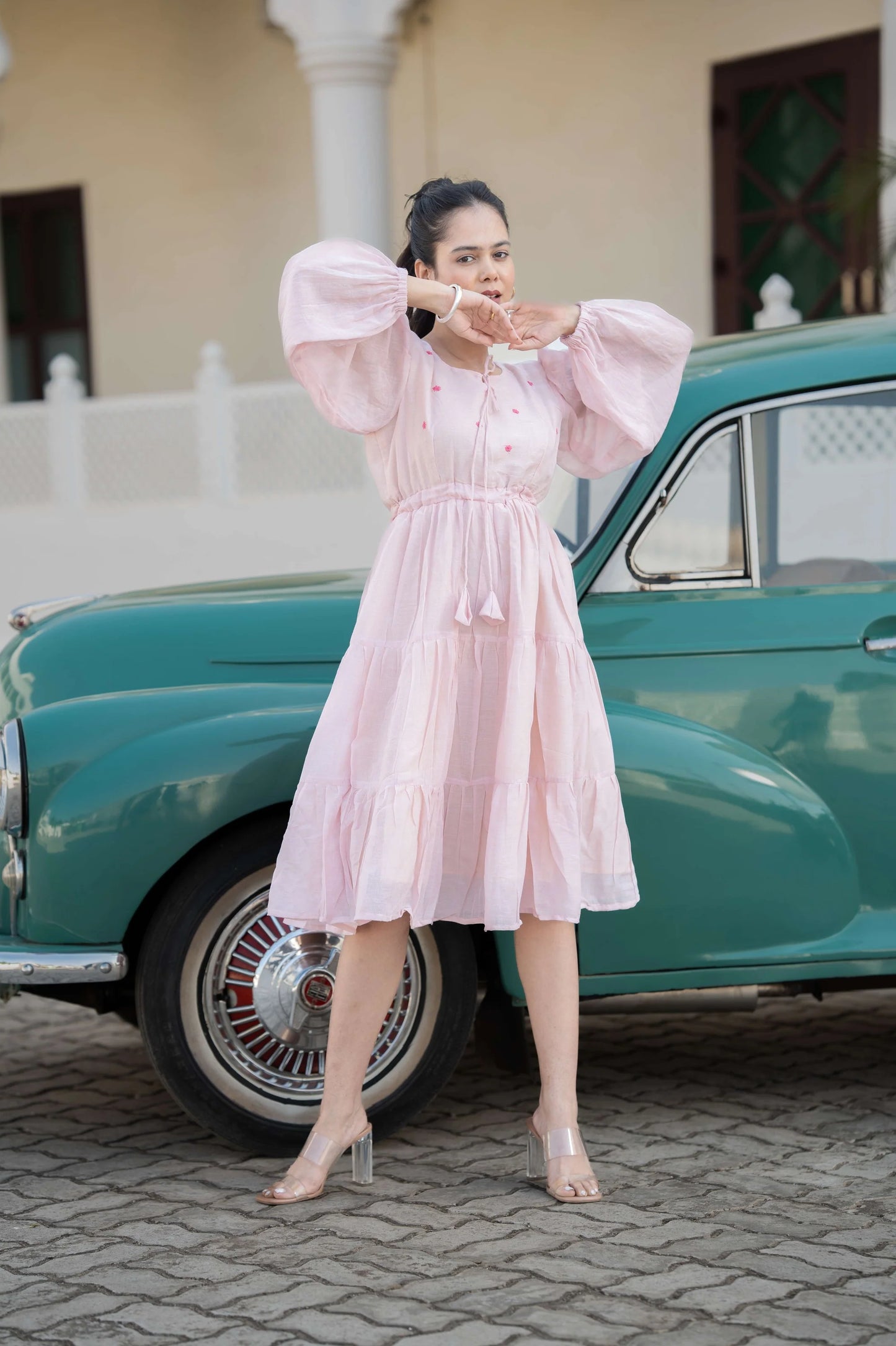 Casual Pink Midi Dress for Women, Perfect for Vacation and Day Out