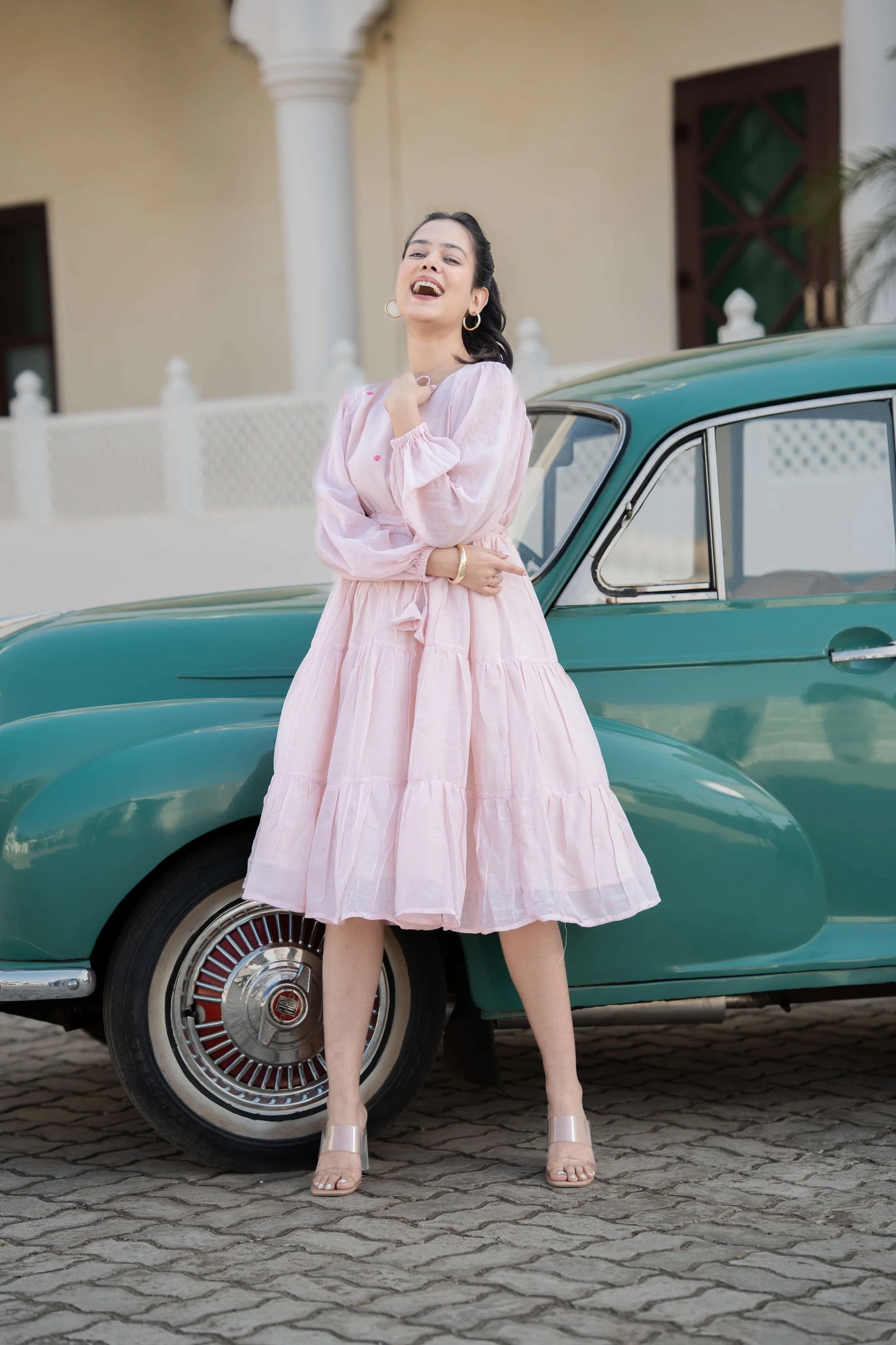 Casual Pink Midi Dress for Women, Perfect for Vacation and Day Out