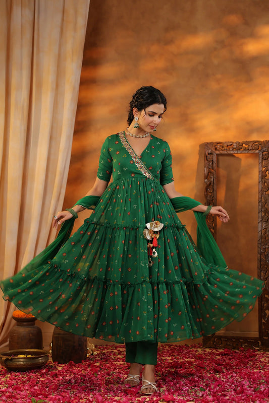 Party Wear Padma Bandhani Flared Suit with Matching Dupatta