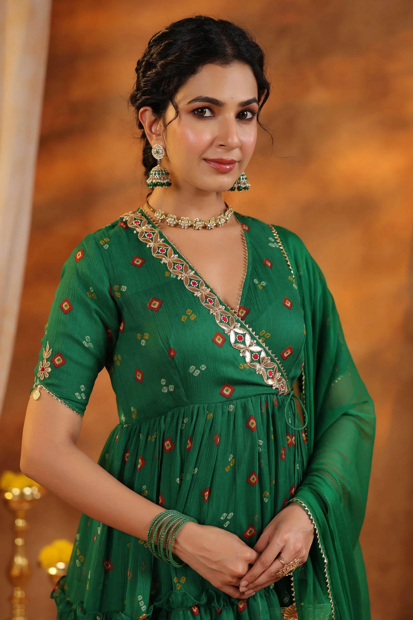 Party Wear Padma Bandhani Flared Suit with Matching Dupatta