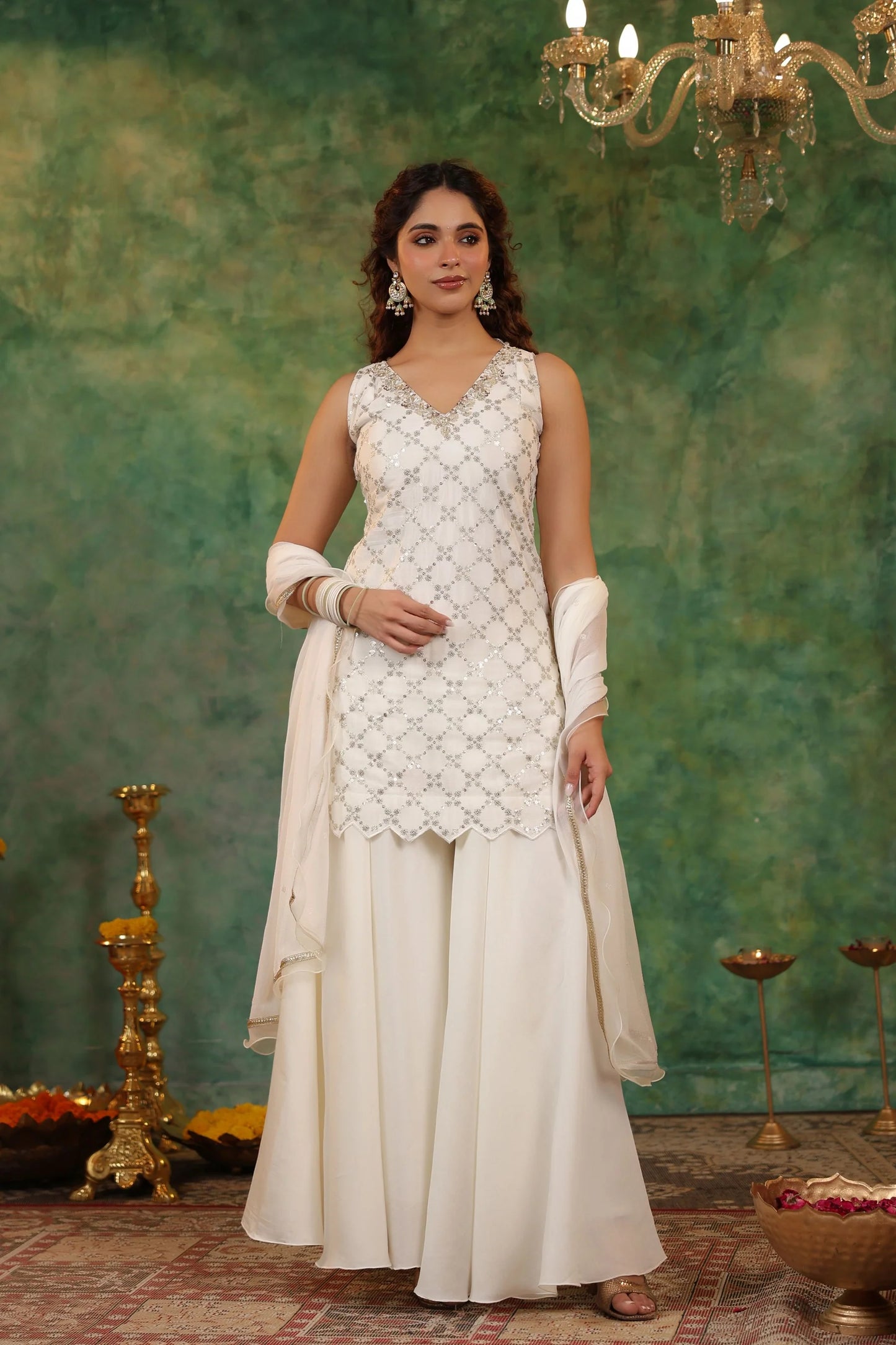 Designer Women Paaro Ivory White Garara Set with Dupatta