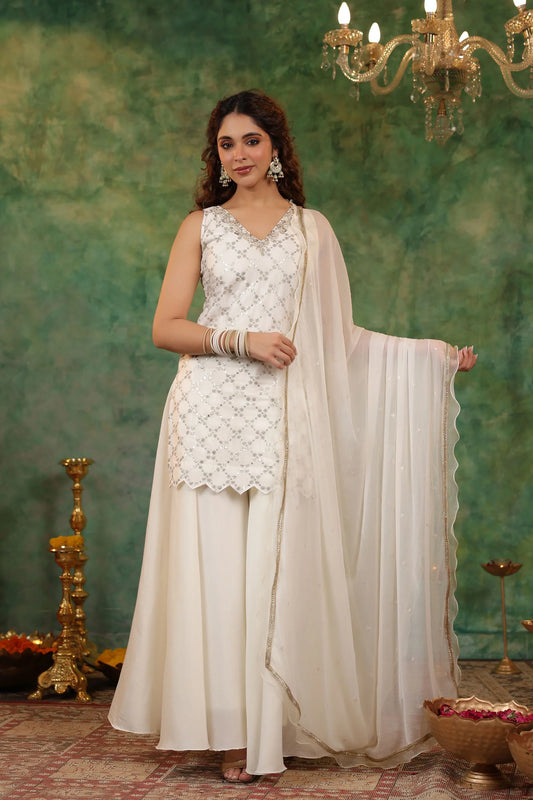 Designer Women Paaro Ivory White Garara Set with Dupatta