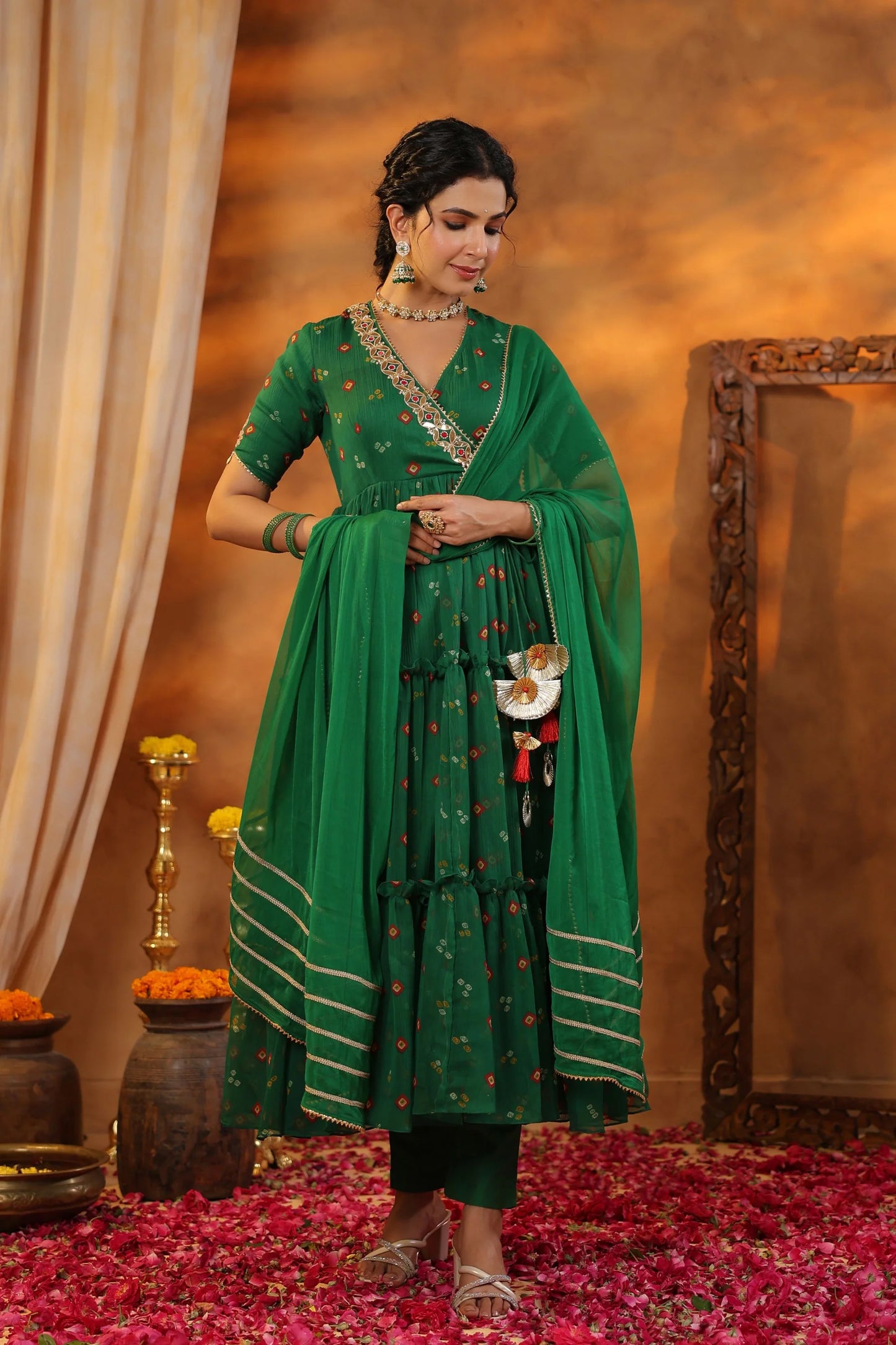 Party Wear Padma Bandhani Flared Suit with Matching Dupatta